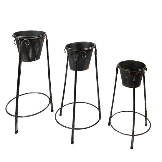 Clayre & Eef | Bloempotten Binnen set van 3 Zwart 38x38x79 / 36x34x61 / 28x27x49 cm | 5Y1109