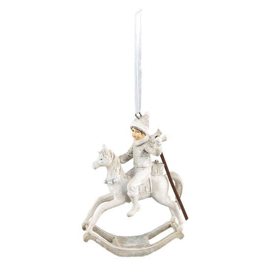 Clayre & Eef | Kerstdecoratie Beeld Hobbelpaard Beige 14x7x20 cm | 6PR4791