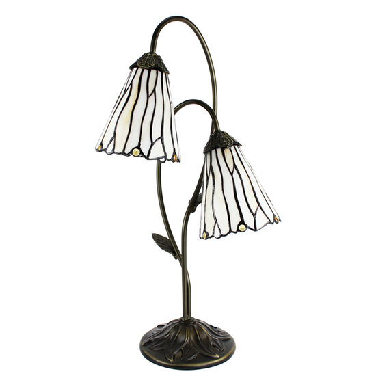 Clayre & Eef | Tiffany Tafellamp Wit Bruin 35x18x61 cm E14/max 2x25W | 5LL-6252
