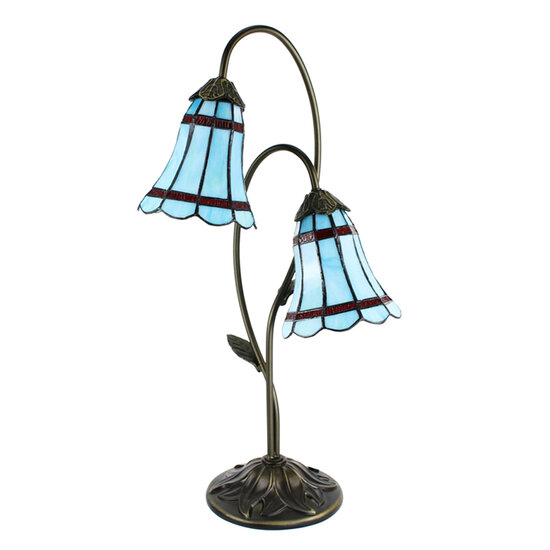Clayre & Eef | Tiffany Tafellamp Blauw Bruin 35x18x61 cm E14/max 2x25W | 5LL-6254