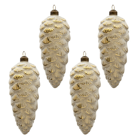 Clayre & Eef | Kerstballen Set van 4 Goudkleurig ø 8x18 cm | 6GL3303