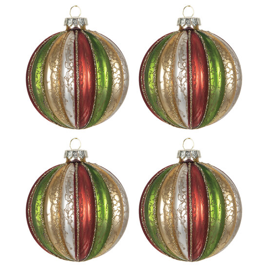Clayre & Eef | Kerstballen set van 4 Meerkleurig ø 8x8 cm | 6GL2737