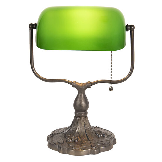 Clayre & Eef | Bureaulamp Bankierslamp Groen, Bruin 27x20x36 cm E27/max 1x60W | 5LL-1144GR