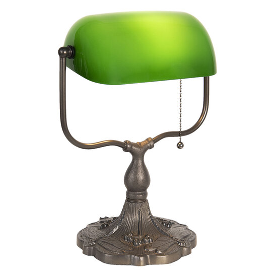 Clayre & Eef | Bureaulamp Bankierslamp Groen, Bruin 27x20x36 cm E27/max 1x60W | 5LL-1144GR