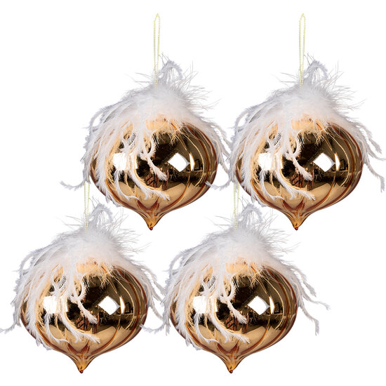 Clayre & Eef | Kerstbal Goudkleurig, Wit set 4 ø 12x12 cm | 6GL3932
