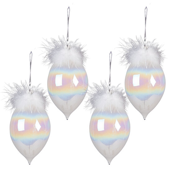 Clayre & Eef | Kerstbal XL Wit set 4 ø 8x16 cm | 6GL3936
