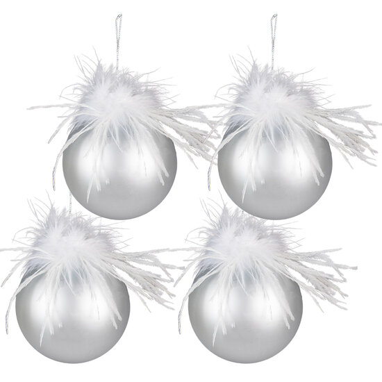 Clayre & Eef | Kerstbal Zilverkleurig, Wit set 4 ø 10x10 cm | 6GL3939