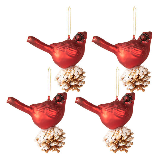 Clayre & Eef | Kerstbal Vogel Rood, Wit set 4 11x6x11 cm | 6GL3957