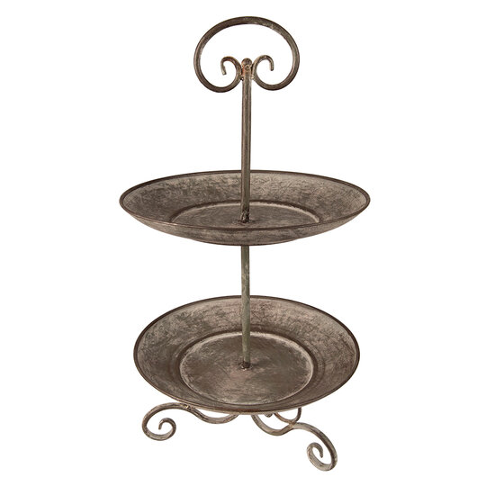 Clayre & Eef | Etagère 2 laags Grijs, Groen ø 28x53 cm | 6Y4847