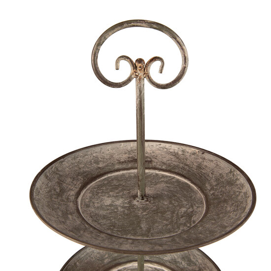Clayre & Eef | Etagère 2 laags Grijs, Groen ø 28x53 cm | 6Y4847