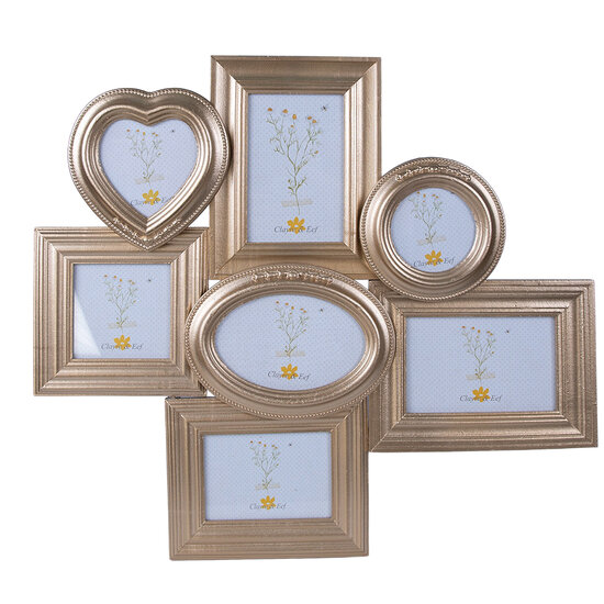 Clayre & Eef | Fotolijst Goudkleurig 52x2x47 cm /10x10(2)/10x15/15x10(2)/9x13/ø9 cm | 2F0978