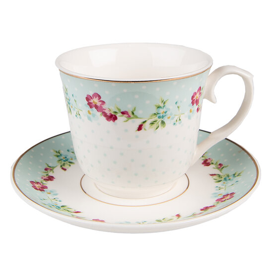 Clayre & Eef | Kop en schotel Wit 13x10x7 / ø 15x2 cm / 250 ml | 6CEKS0128