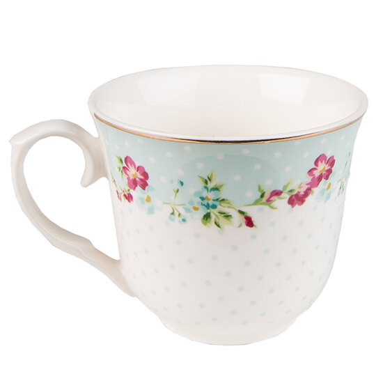 Clayre & Eef | Kop en schotel Wit 13x10x7 / ø 15x2 cm / 250 ml | 6CEKS0128