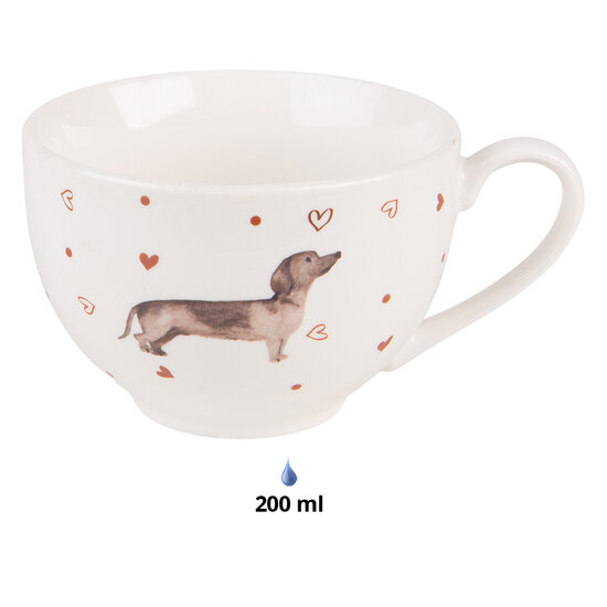 Clayre & Eef | Kop en schotel Beige Bruin 12x9x6 cm / ø 14x2 cm / 200 ml | DHLKS