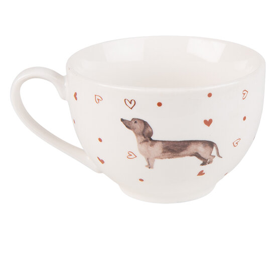 Clayre & Eef | Kop en schotel Beige Bruin 12x9x6 cm / ø 14x2 cm / 200 ml | DHLKS