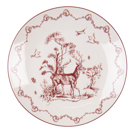Clayre & Eef | Servies Dinerbord Beige Rood ø 20x2 cm | PFTDP
