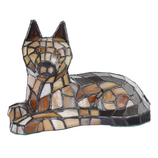 Clayre & Eef | Tiffany Tafellamp Hond Bruin 25x13x17 cm E14/max 1x25W | 5LL-1215