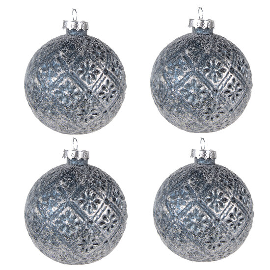 Clayre & Eef | Kerstballen set van 4 Blauw ø 8x8 cm | 6GL4108