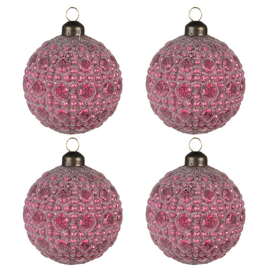Clayre & Eef | Kerstballen set van 4 Rood ø 8x8 cm | 6GL4110