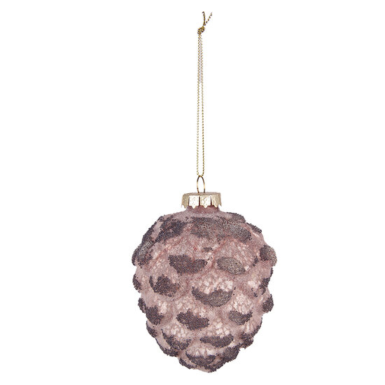 Clayre & Eef | Kerstballen set van 6 Dennenappel Roze ø 8x10 cm | 6GL4121