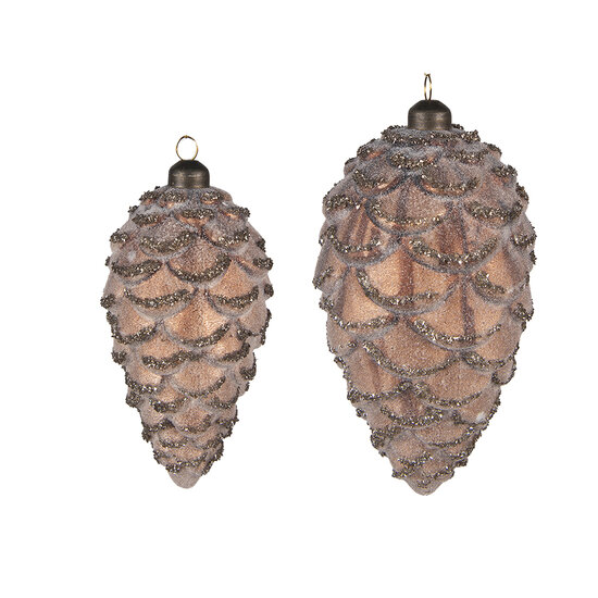 Clayre & Eef | Kerstballen set van 2 Dennenappel Bruin ø 9x18 / ø 7x15 cm | 6GL4123