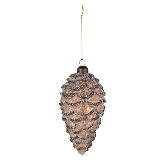 Clayre & Eef | Kerstballen set van 2 Dennenappel Bruin ø 9x18 / ø 7x15 cm | 6GL4123