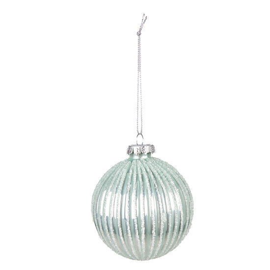 Clayre & Eef | Kerstballen set van 2 Groen Zilverkleurig ø 8x8 cm | 6GL4127