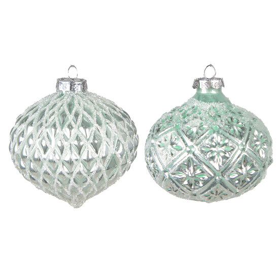 Clayre & Eef | Kerstballen set van 2 Groen Zilverkleurig ø 10x10 cm | 6GL4128