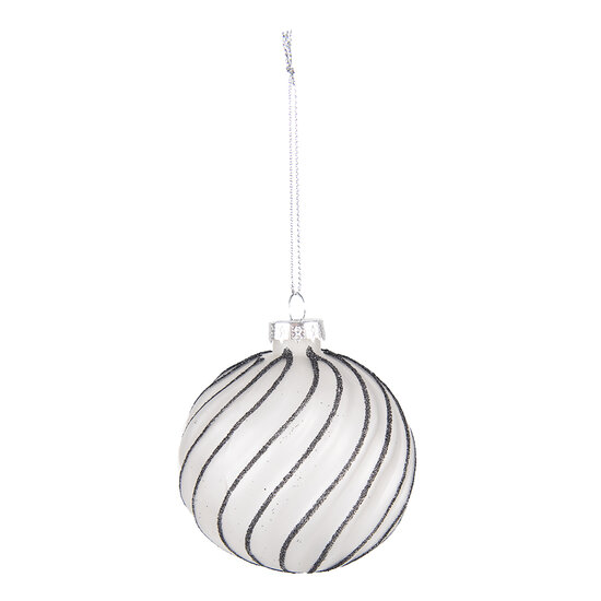 Clayre & Eef | Kerstballen set van 4 Zwart Grijs ø 8x8 cm | 6GL4132