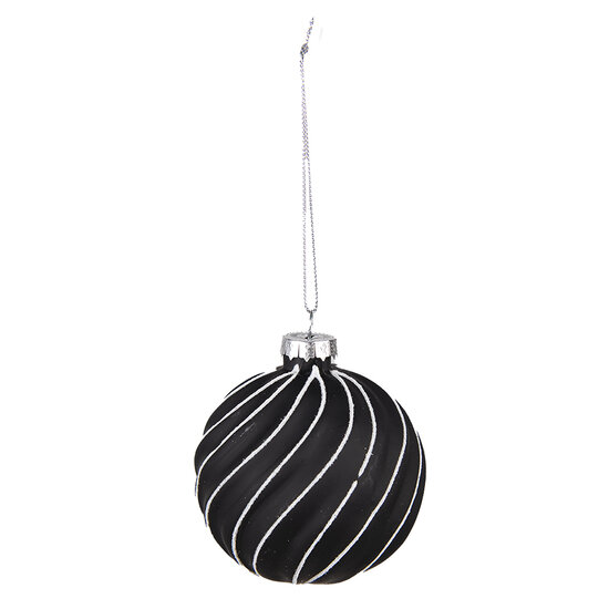Clayre & Eef | Kerstballen set van 4 Zwart Grijs ø 8x8 cm | 6GL4132