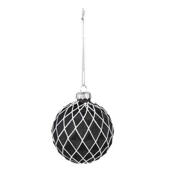 Clayre & Eef | Kerstballen set van 4 Zwart Wit ø 8x8 cm | 6GL4133
