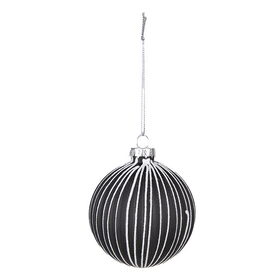 Clayre & Eef | Kerstballen set van 4 Zwart Wit ø 8x8 cm | 6GL4133