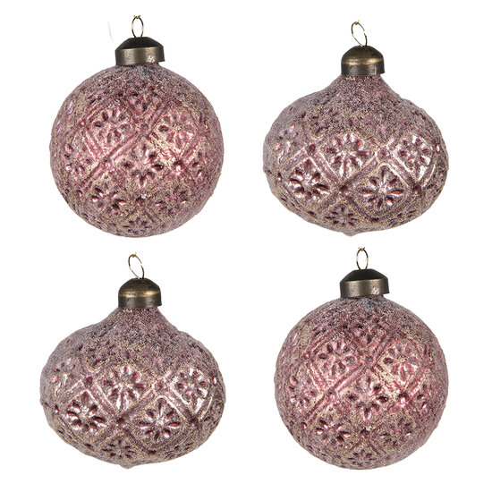 Clayre & Eef | Kerstballen set van 4 Rood ø 8x8 cm | 6GL4141