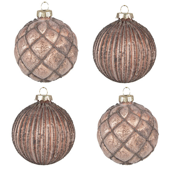 Clayre & Eef | Kerstballen set van 4 bruin ø 8x8 cm | 6GL4144