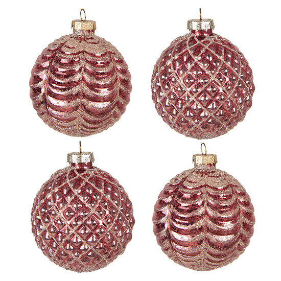 Clayre & Eef | Kerstballen set van 4 Rood ø 8x8 cm | 6GL4160