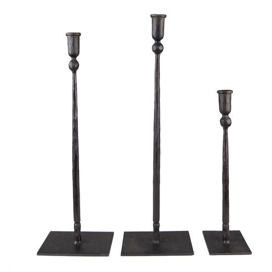 Clayre & Eef | Kandelaar (set van 3) Zwart 16x10x52 / 16x10x49 / 10x9x35 cm | 6Y5444
