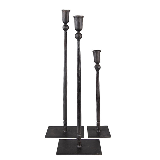 Clayre & Eef | Kandelaar (set van 3) Zwart 16x10x52 / 16x10x49 / 10x9x35 cm | 6Y5444