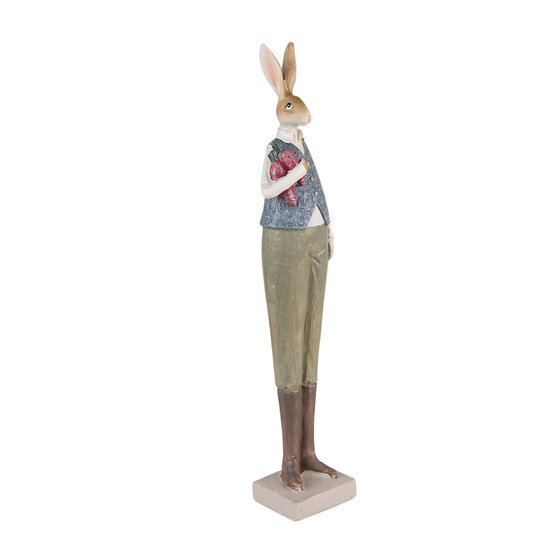 Clayre & Eef | Decoratie Beeld Konijn Blauw, Groen 6x5x36 cm | 6PR3609