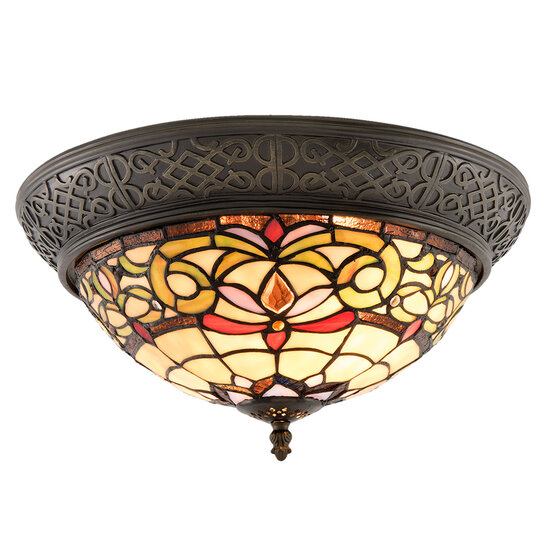 Clayre & Eef | Plafondlamp Tiffany Geel ø 38x20 cm E14/max 2x40W | 5LL-5909
