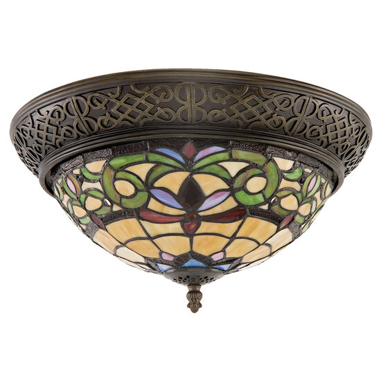 Clayre & Eef | Plafondlamp Tiffany Geel ø 38x20 cm E14/max 2x40W | 5LL-5909