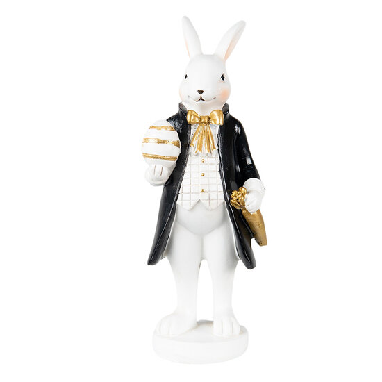 Clayre & Eef | Decoratie Beeld Konijn Zwart Wit 7x6x20 cm | 6PR3864