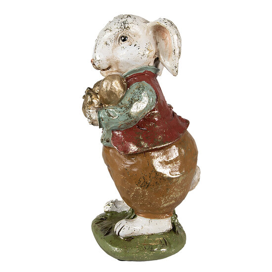 Clayre & Eef | Decoratie beeld Konijn Beige rood groen 9x12x22 cm | 6PR3875