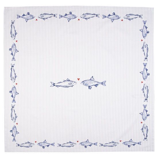 Clayre & Eef | Vierkant Tafelkleed Wit Blauw 100x100 cm | SSF01