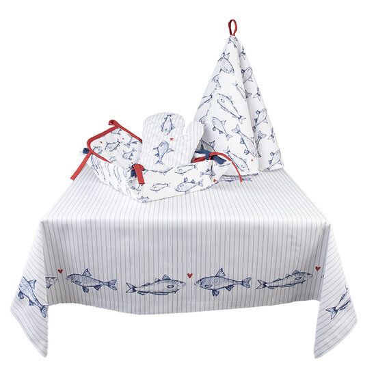 Clayre & Eef | Vierkant Tafelkleed Wit Blauw 100x100 cm | SSF01