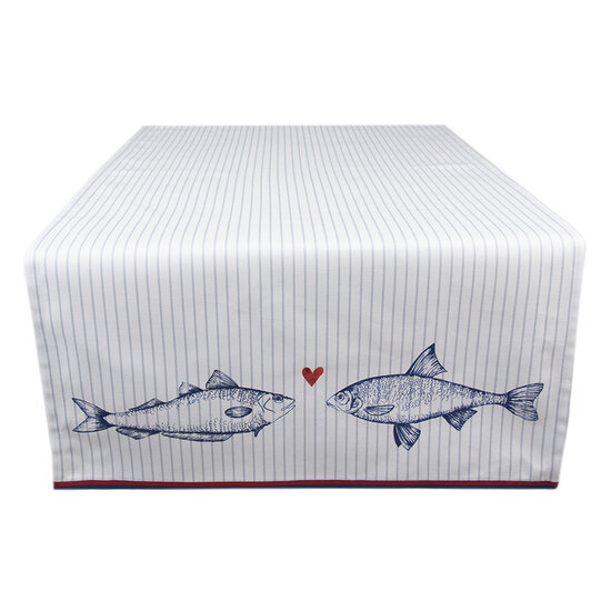 Clayre & Eef | Tafelloper Wit Blauw 50x140 cm | SSF64