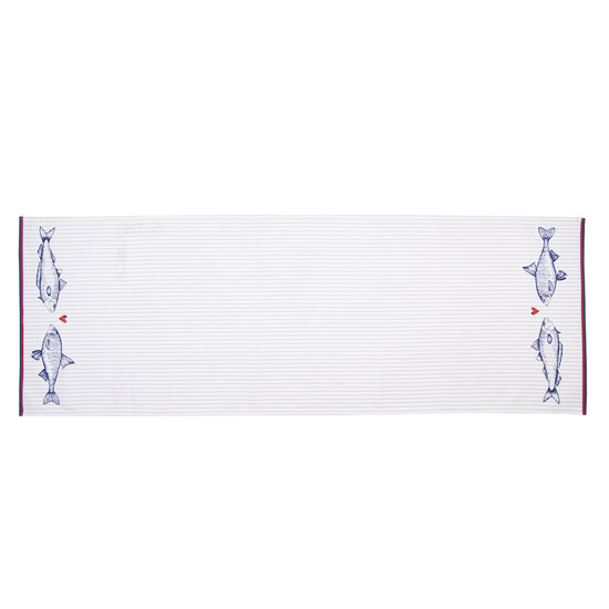 Clayre & Eef | Tafelloper Wit Blauw 50x140 cm | SSF64