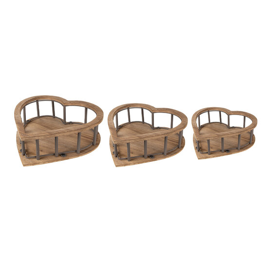 Clayre & Eef | Opbergmanden set van 3 Hart Bruin 33x33x10 / 26x26x9 / 20x20x8 cm | 6H2230