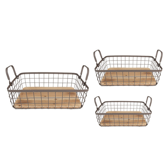 Clayre & Eef | Opbergmand Grijs, Bruin 38x28x11 / 33x23x10 / 28x18x9 cm | 6Y5251
