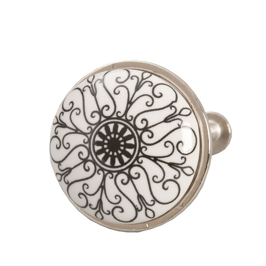 Clayre &amp; Eef   | Deurknop Zwart Wit &oslash; 3x2 cm | 61886