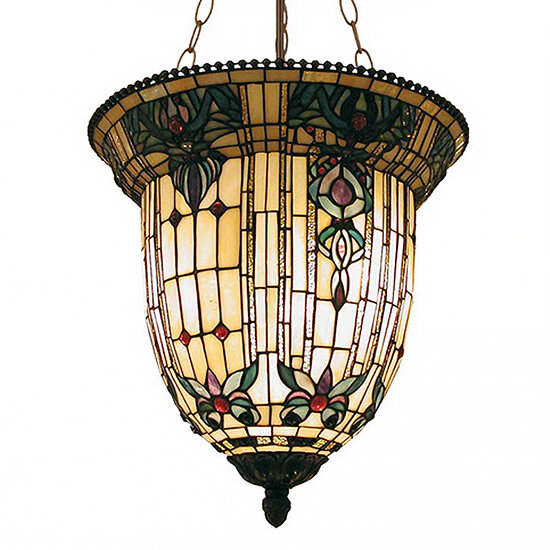 Clayre & Eef | Hanglamp Tiffany Beige, Bruin ø 41x126 cm E27/max 3x60W | 5LL-5307